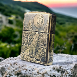 BẬT LỬA ZIPPO BẢN ĐỒNG TRƠN KHẮC 3D HÌNH CON SÓI SIÊU SẮC NÉT - Mã SP: ZPKD013