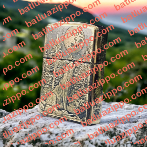 BẬT LỬA ZIPPO BẢN ĐỒNG TRƠN KHẮC 3D HÌNH CON SÓI SIÊU SẮC NÉT