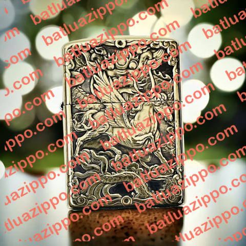 BẬT LỬA ZIPPO BẢN ĐÔNG TRƠN KHẮC 3D HÌNH NGỰA CÓ CÁNH SIÊU SẮC NÉT