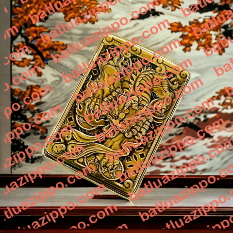 BẬT LỬA ZIPPO BẢN ĐÔNG TRƠN KHẮC 3D HÌNH TỲ HƯU ĐỒNG VÀNG SIÊU SẮC NÉT
