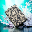 BẬT LỬA ZIPPO BẢN ĐỒNG TRƠN KHẮC HÌNH 3D CÁ HOA SEN SIÊU NÉT -