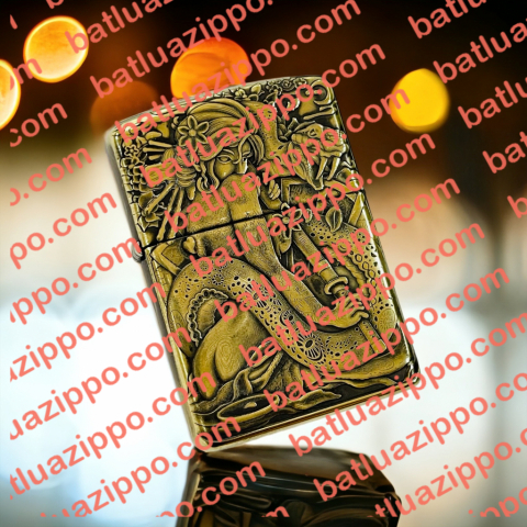 BẬT LỬA ZIPPO BẢN ĐỒNG TRƠN KHẮC HÌNH 3D CÔ GÁI RẮN SIÊU NÉT