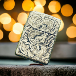 BẬT LỬA ZIPPO BẢN ĐỒNG TRƠN KHẮC HÌNH 3D CON RỒNG SIÊU SẮC NÉT - Mã SP: ZPKD011