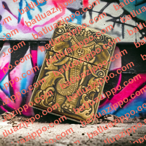 BẬT LỬA ZIPPO BẢN ĐỒNG TRƠN KHẮC HÌNH 3D CON VOI SIÊU SẮC NÉT