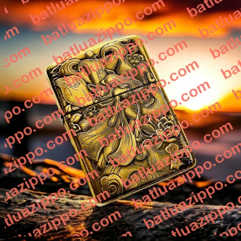BẬT LỬA ZIPPO BẢN ĐỒNG TRƠN KHẮC HÌNH 3D HỒI LY 9 ĐUÔI SIÊU SẮC NÉT