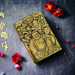 BẬT LỬA ZIPPO BẢN ĐỒNG TRƠN KHẮC HÌNH 3D PHẬT DI LẠC - Mã SP: ZPKD003