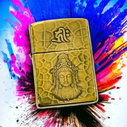 BẬT LỬA ZIPPO BẢN ĐỒNG TRƠN KHẮC HÌNH 3D QUAN THẾ ÂM BỒ TÁT SIÊU SẮC NÉT - Mã SP: ZPKD006