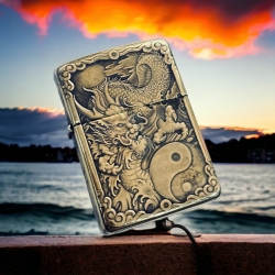 BẬT LỬA ZIPPO BẢN ĐỒNG TRƠN KHẮC HÌNH RỒNG ÂM DƯƠNG SIÊU SẮC NÉT - Mã SP: ZPKD012