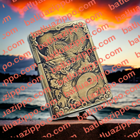 BẬT LỬA ZIPPO BẢN ĐỒNG TRƠN KHẮC HÌNH RỒNG ÂM DƯƠNG SIÊU SẮC NÉT