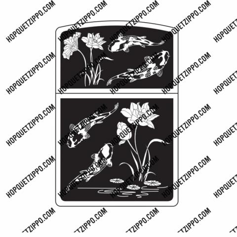 Hình Khắc Cá Chép Bơi Trong Ao Sen