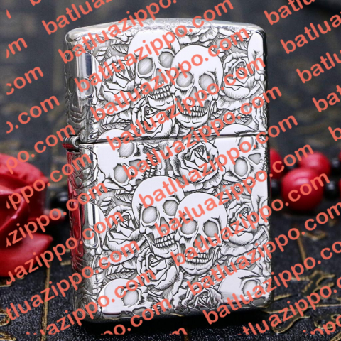 zippo đầu lâu và hoa hồng zpk0175 zpk2842